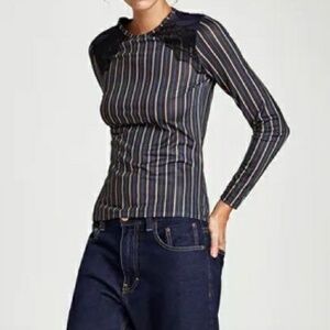 ZARA STRIPED LONG SLEEVE LACE TOP